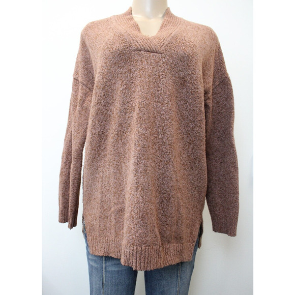 J.Jill Sweater Women Medium Brown Stretch Tight Knit V-Neck Long Sleeve Pullover - Picture 1 of 7